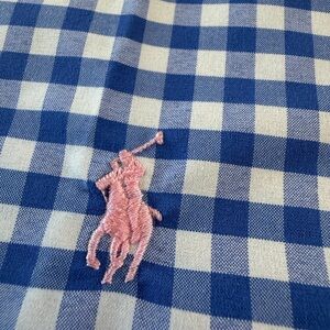Ralph Lauren Blue & White Gingham Shirt with Gold Logo